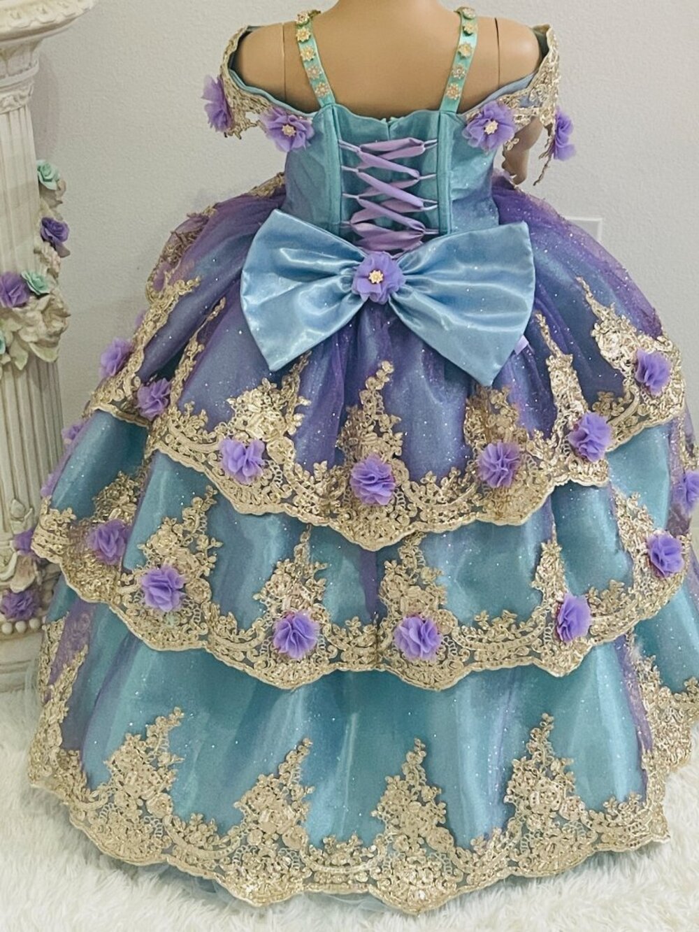 Girls Mermaid Inspired 2-in-1 Princess Dress with Adjustable Corset and Removabl - Picture 10 of 11